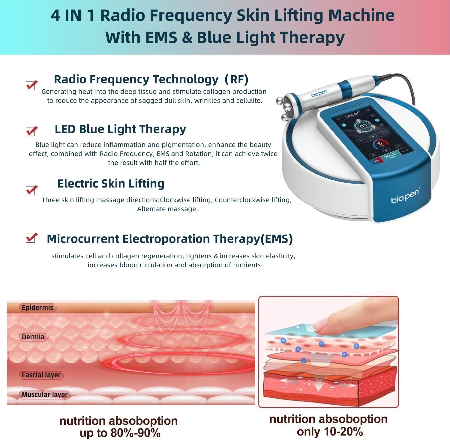 Bio Pen T6 Professional RF LED EMS Skin Lifting Device | Advanced Multi-Technology Skin Treatment